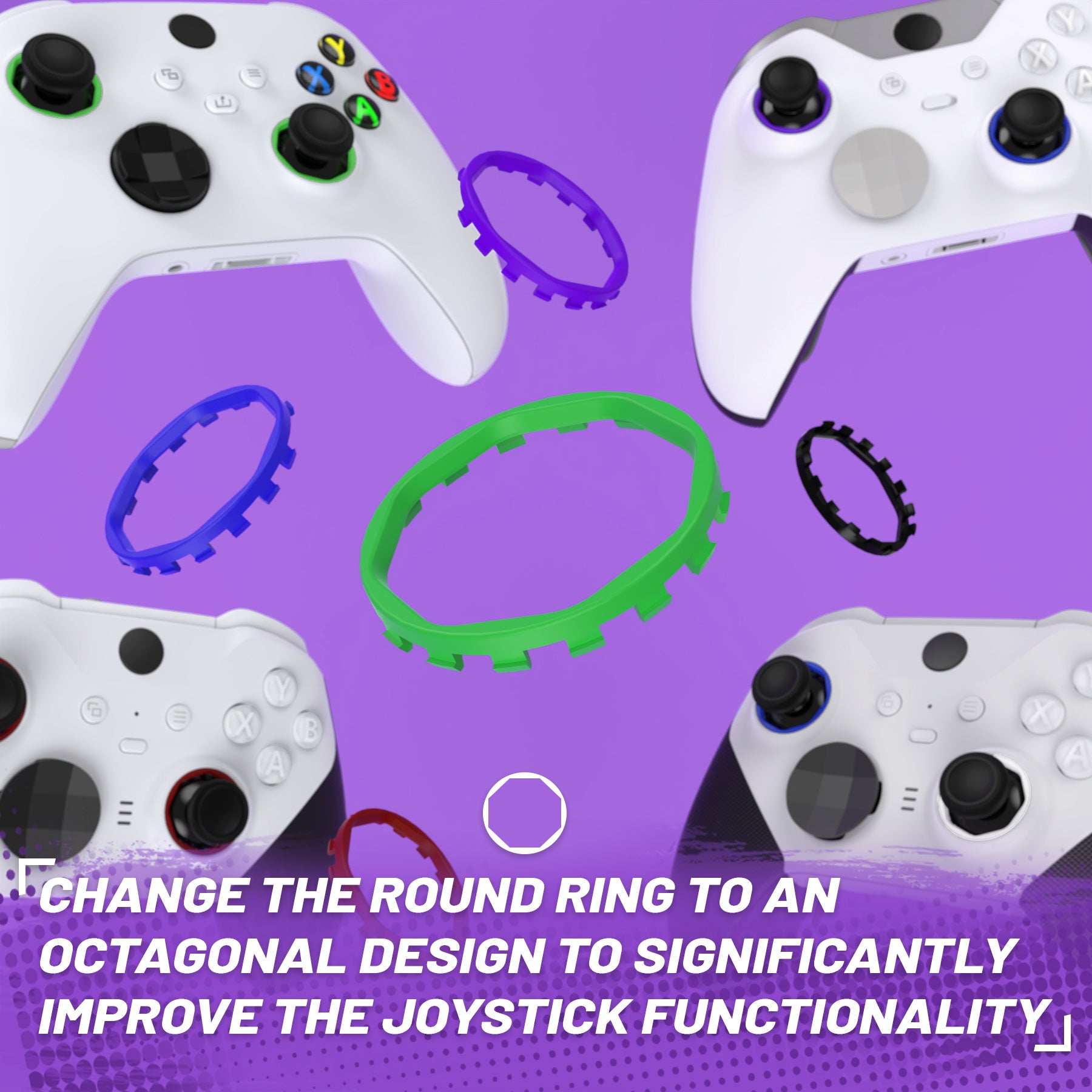 Redesigned Replacement Octagonal Gated Sticks Accent Rings for Xbox ...